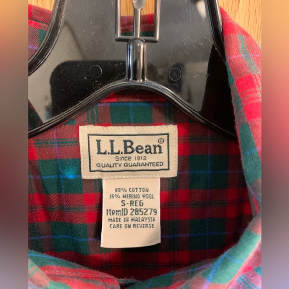 L.L. Bean Scotch Plaid Button-Up Men’s Size S Reg 285279 Red Green Cotton Wool - Picture 2 of 3
